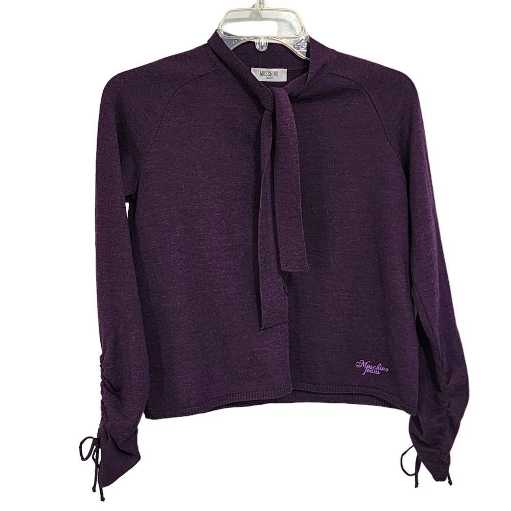 Moschino jeans purple virgin wool cardigan sz 8